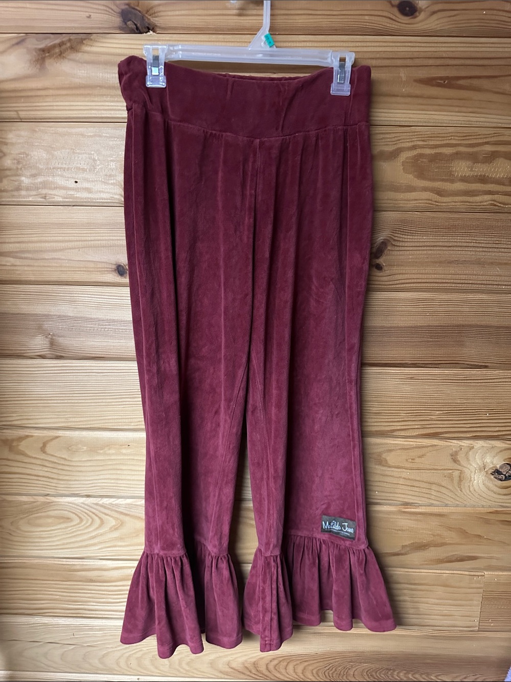 Matilda Jane Womens Burgundy Velvet Ruffle Hem Pants